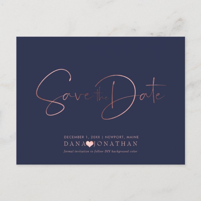 Cartão Postal PixDezines Save o Dia/Rose Gold Script (Frente)