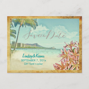 Cartão Postal PixDezines vintage waikiki/diamond head/plumeria