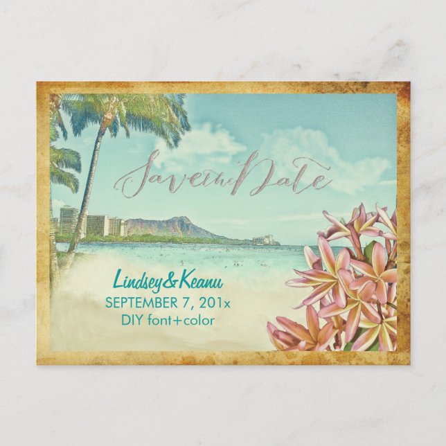 Cartão Postal PixDezines vintage waikiki/diamond head/plumeria (Frente)