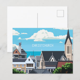 Cartão Postal Pixel Art ChristChurch Nova Zelândia