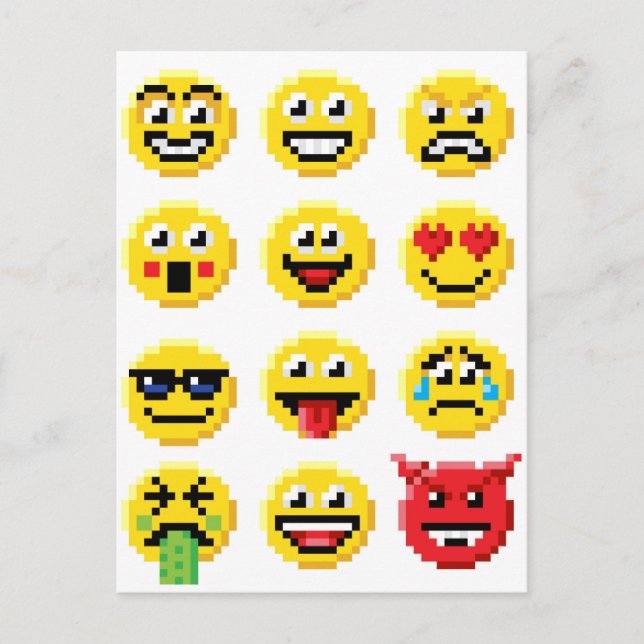 Cartão Postal Pixel Art Emoji Emoticon Set (Frente)