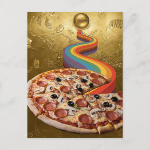 Cartão Postal Pizza Abstrata Arco-íris Leva do Planeta à Pizza