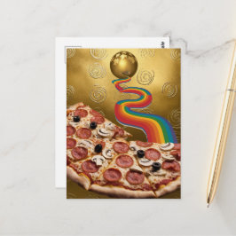 Cartão Postal Pizza Abstrata Arco-íris Ouro Espirais Ficção Cien