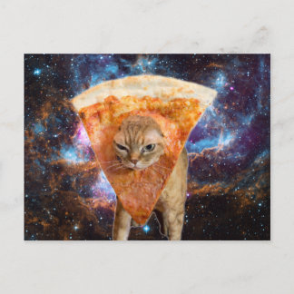 Cartão Postal Pizza Cat no Espaço Vestindo Pizza Slice