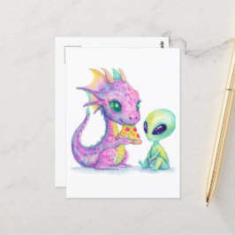 Cartão Postal Pizza De Bebê, Dragão Roxo, Cuja Alienígena