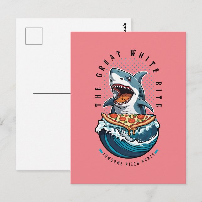 Cartão Postal Pizza de Comida de Tubarão | Excelente Bite Branca (Frente/Verso)
