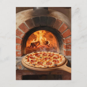 Cartão Postal Pizza de Pepperoni Assada à Lenha Rústica Italiana