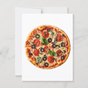 Cartão Postal pizza italiana com tomates, azeitonas e manjericão