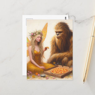 Cartão Postal Pizza Sasquatch e Fada