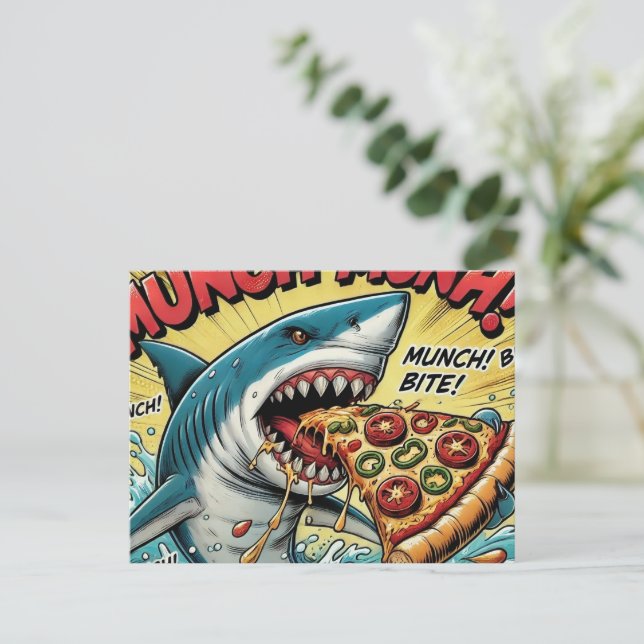 Cartão Postal Pizza Shark Munch Munch (Em pé/Frente)