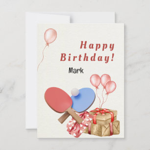 Cartão Postal Placa de Aniversário com Tênis de Mesa de pong de 