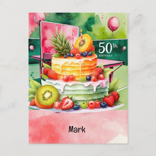 Cartão Postal Placa de aniversário de Tênis de Mesa de pingue-po (Frente)