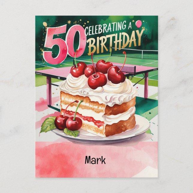 Cartão Postal Placa de aniversário de Tênis de Mesa de pingue-po (Frente)