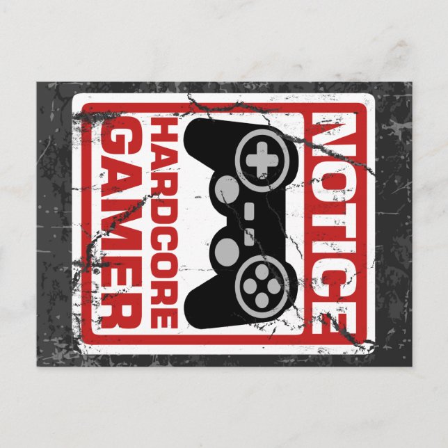 Cartão Postal Placa de Aviso para Jogador Hardcore (Frente)