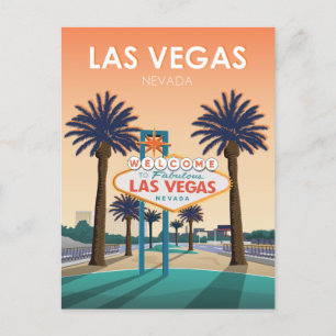 Cartão Postal Placa de Boas-Vindas de Las Vegas NV em Vintage Sa