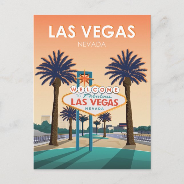 Cartão Postal Placa de Boas-Vindas de Las Vegas NV em Vintage Sa (Frente)