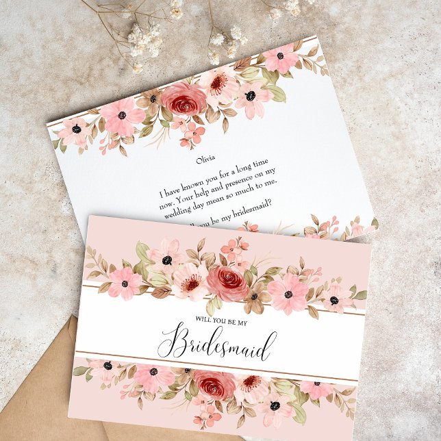 Cartão Postal Placa de Bridesmaid da Flor Rosa ELLE (Criador carregado)