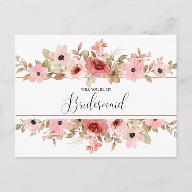 Cartão Postal Placa de Bridesmaid da Flor Rosa ELLE (Frente)