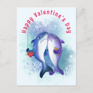 Cartão Postal Placa de dia de os namorados com Casal Shark Engra