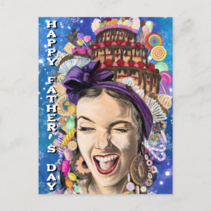 Cartão Postal Placa de Dia de os pais engraçada com feliz jogado