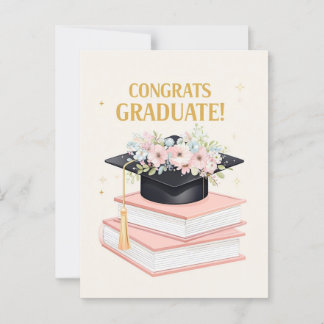 Cartão Postal Placa de Graduação Encantadora com Boné Floral