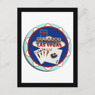 Cartão Postal Placa de Las Vegas & Ficha de Pôquer de Cartas