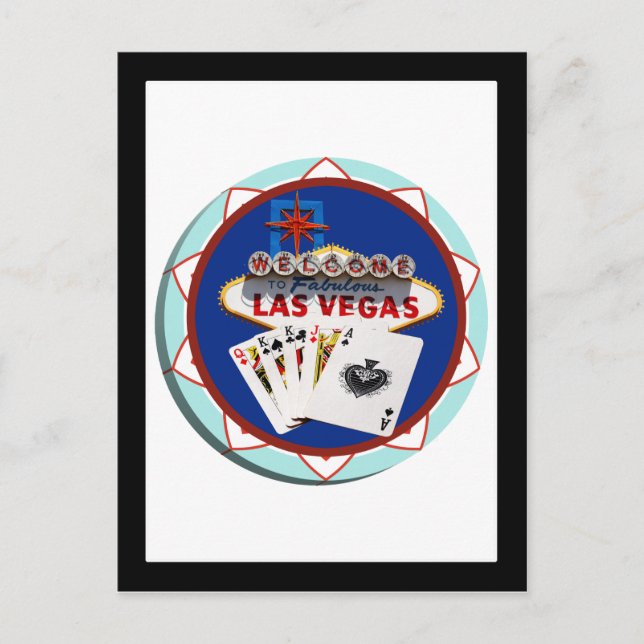 Cartão Postal Placa de Las Vegas & Ficha de Pôquer de Cartas (Frente)