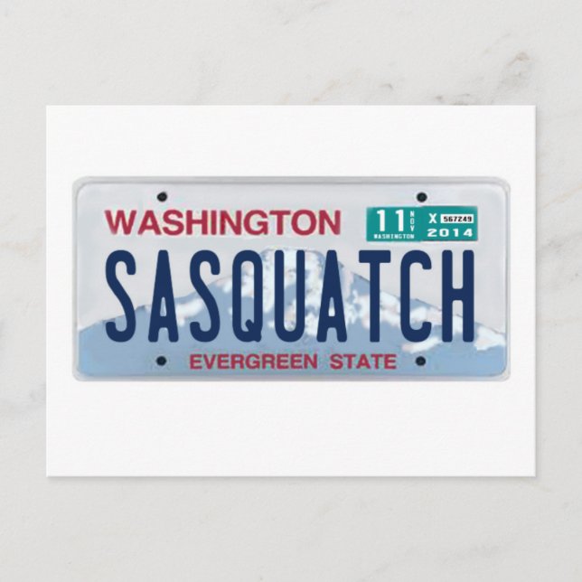 Cartão Postal Placa de Licença de Washington Sasquatch (Frente)
