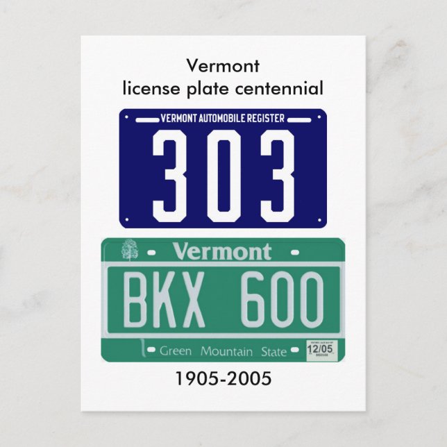 Cartão Postal Placa de licença Vermont centenal (Frente)