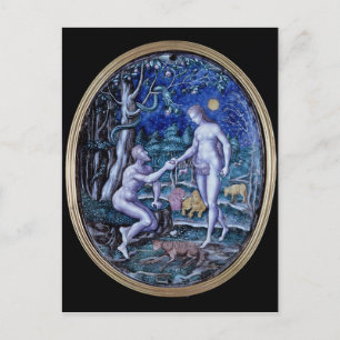 Cartão Postal Placa de Limoges que representa Adam e Eve, c.1570