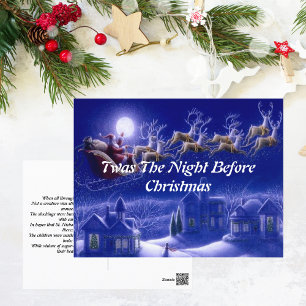 Cartão Postal Placa de Lua Azul Retro Santa Claus