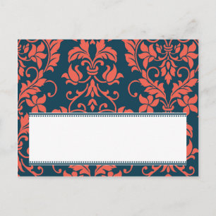 Cartão Postal Placa de lugar gravável de Casamento tema damasco