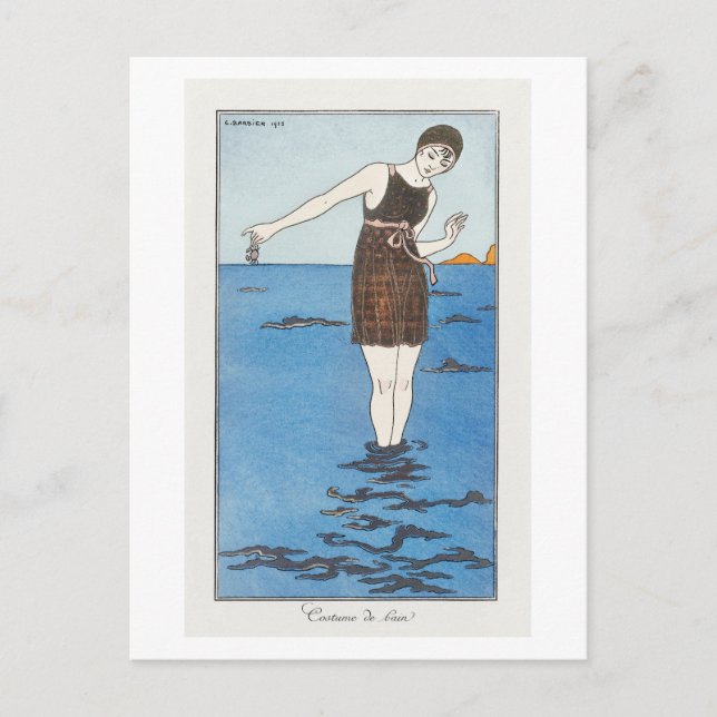Cartão Postal Placa de Moda Art Deco de Maiô por Barbier (Frente)