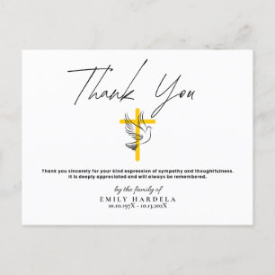 Cartão Postal Placa de Obrigados Simples de Script Dove e Cross