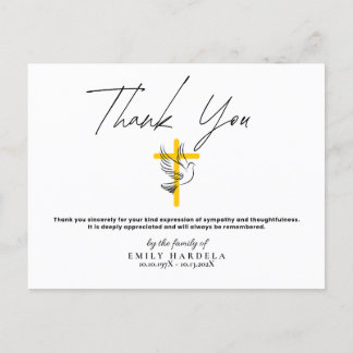 Cartão Postal Placa de Obrigados Simples de Script Dove e Cross 