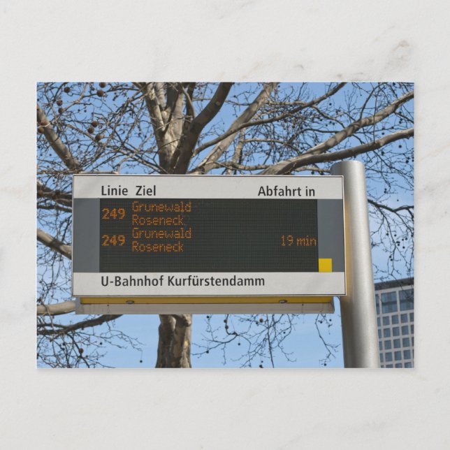 Cartão Postal Placa de Parada de Ônibus em Berlim (Frente)