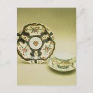Cartão Postal Placa de porcelana de Worcester com decoração azul