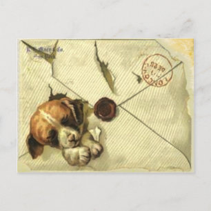 Cartão Postal Placa De posto Com Puppy Do Livro De Sucatas Vinta