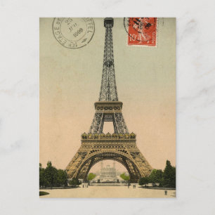 Cartão Postal Placa de Posto da Torre Eiffel Vintage Design