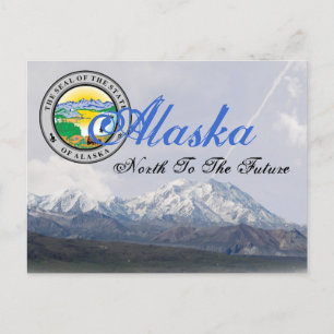 Cartão Postal Placa de Posto do Alaska State Seal Mount McKinley