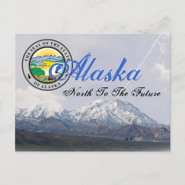Cartão Postal Placa de Posto do Alaska State Seal Mount McKinley (Frente)