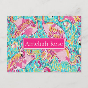 Cartão Postal Placa de Posto Flamingo Rosa Girassol Personalizad