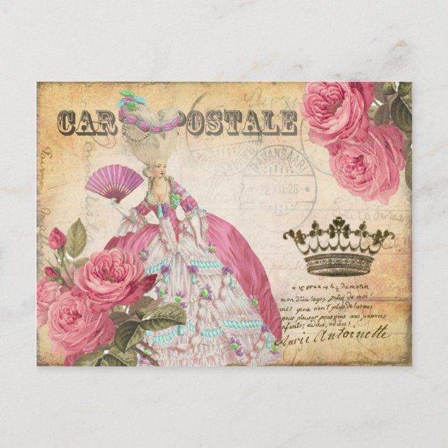 Cartão Postal Placa de Posto Rosa Dourada Marie Antoinette (Frente)