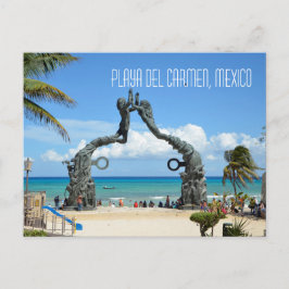 Cartão Postal Placa de praia do mar de Caribe Playa del Carmen