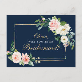 Cartão Postal Placa de Proposta da Bridesmaid Blush Dourada mari