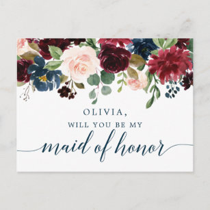 Cartão Postal Placa de Proposta de Madrinha de casamento Floral 