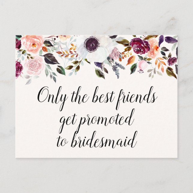 Cartão Postal Placa de Proposta Floral de Bridesmaid bonito Wate (Frente)