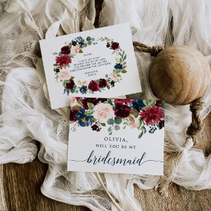 Cartão Postal Placa de Proposta Floral de Bridesmaid do Marinho 