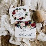 Cartão Postal Placa de Proposta Floral de Bridesmaid do Marinho<br><div class="desc">Pop a pergunta com esta adorável carta! Edite facilmente o nome e a mensagem na parte traseira - em seguida,  adicione ao carrinho! Veja toda a coleção de Marinhos Burgundy para obter mais itens correspondentes!</div>