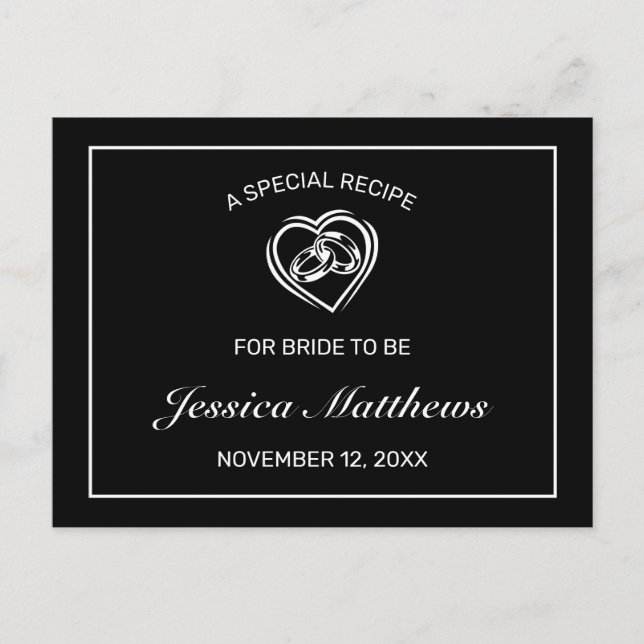 Cartão Postal Placa de recebimento de Chá de panela preto minima (Frente)